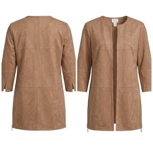 Chico’s Faux Suede Longline Jacket Zip Accents Tan Size 1P (M)